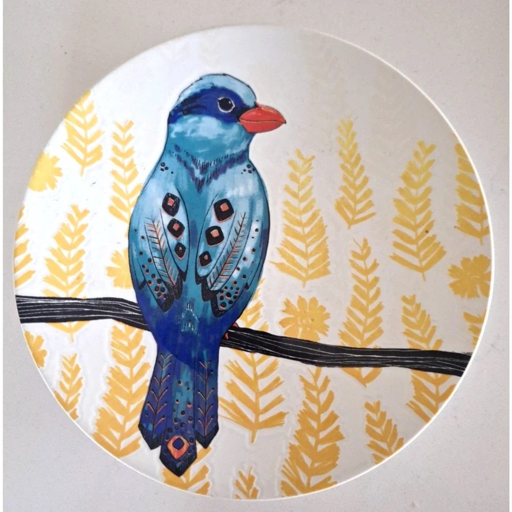 Pier 1 Tropical Birds 8” Salad Plates Set of 4 Colorful Stoneware Resort Style